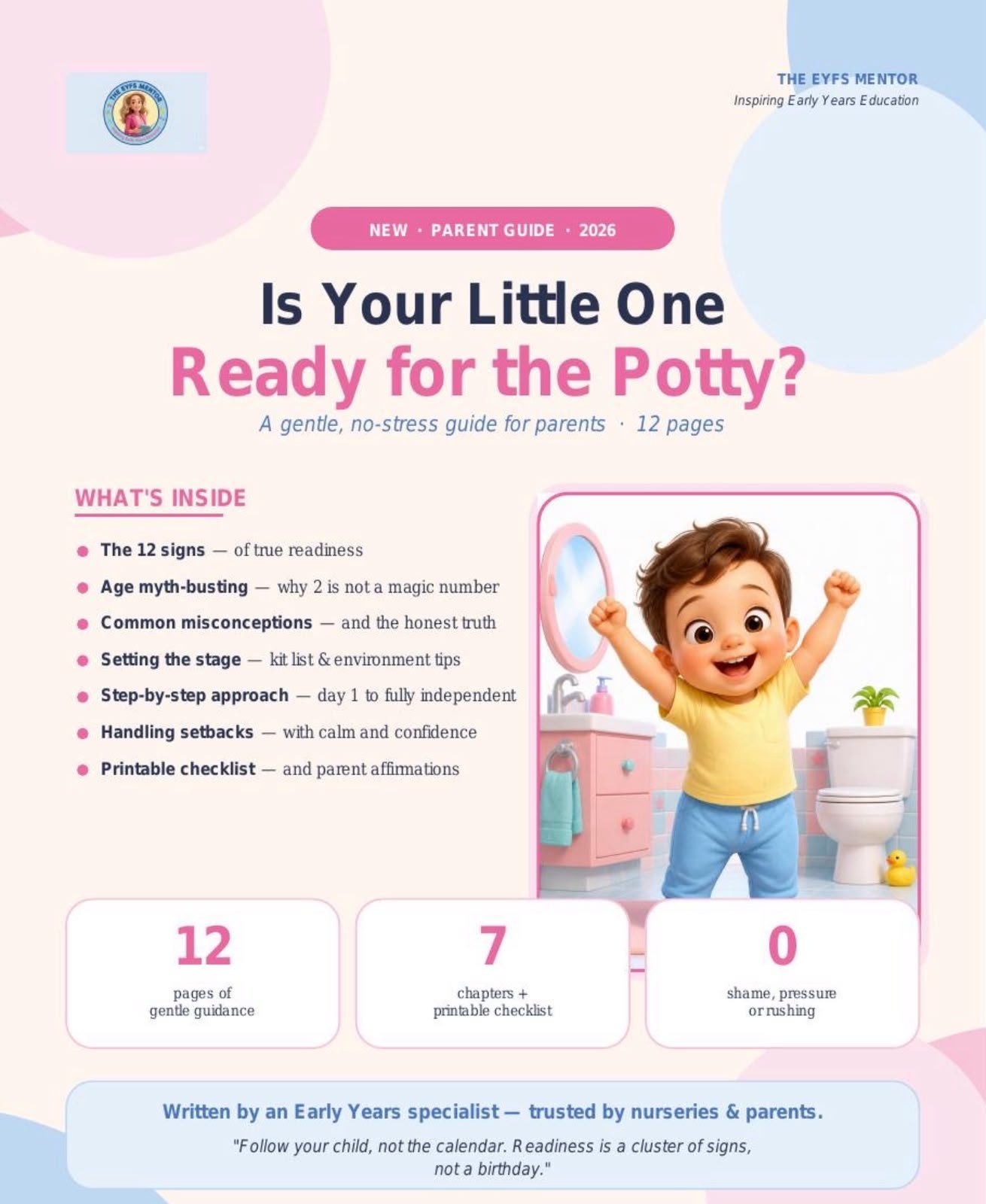 Potty training parent guide cover with toddler illustration
