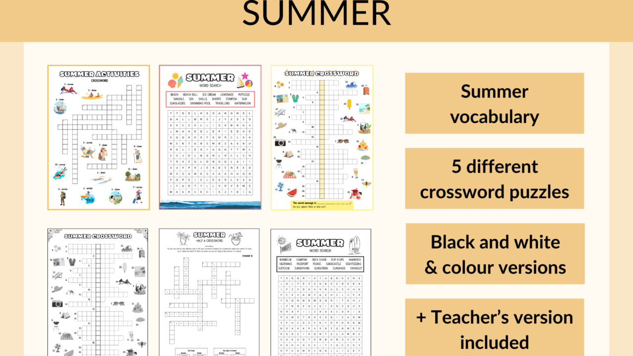 Summer crossword and word search activity pack