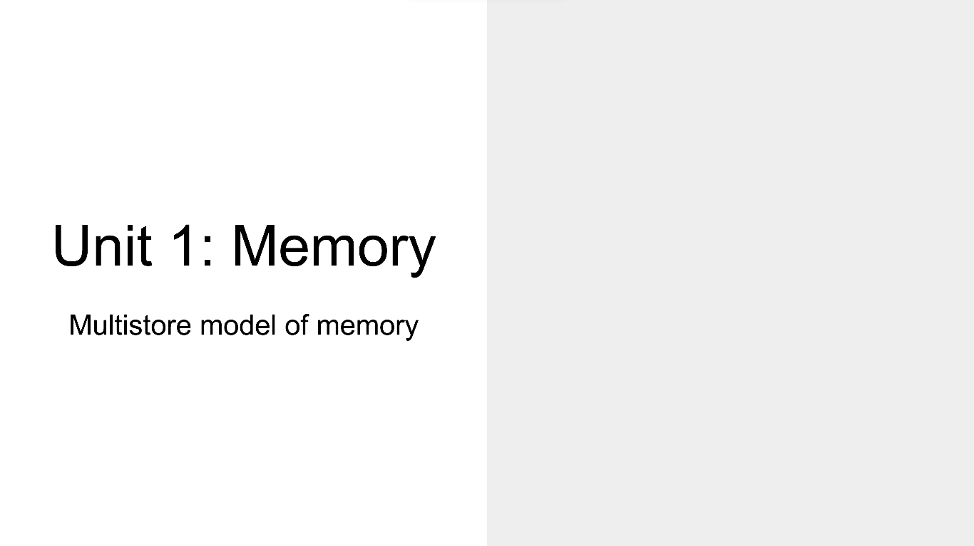 Presentation slide titled Unit 1 Memory