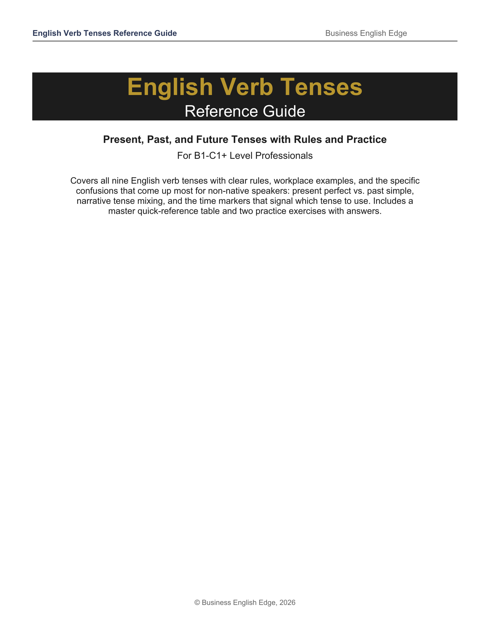 English Verb Tenses Reference Guide cover page preview