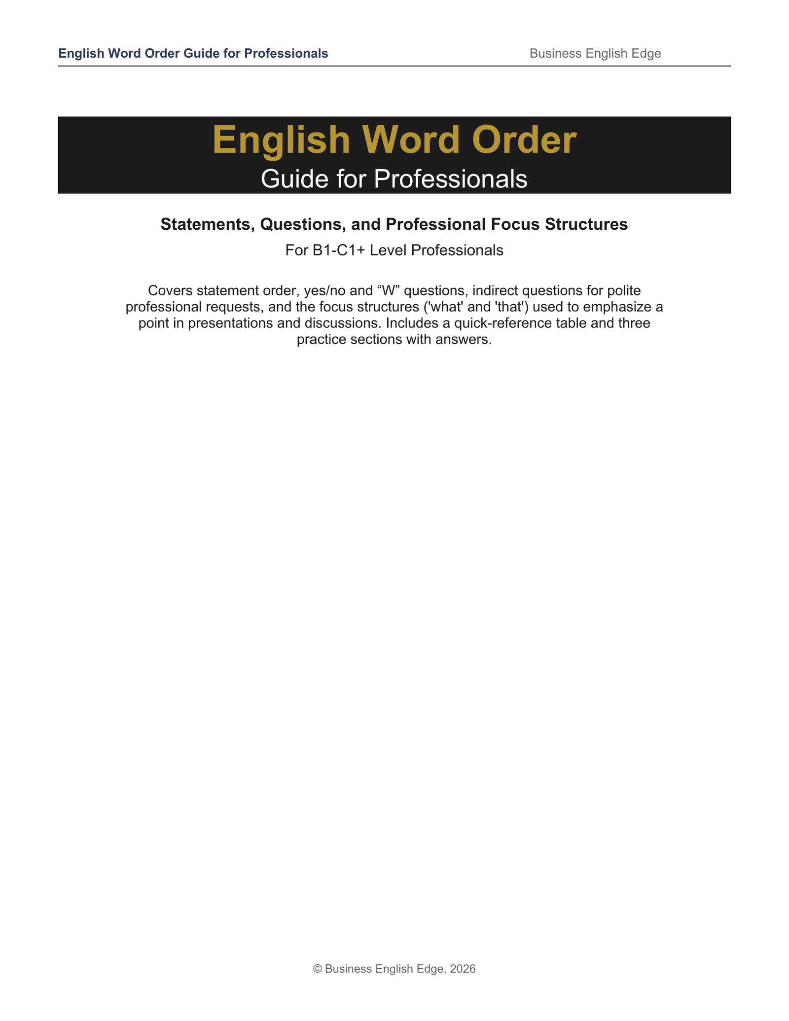 English Word Order Guide for Professionals cover page preview
