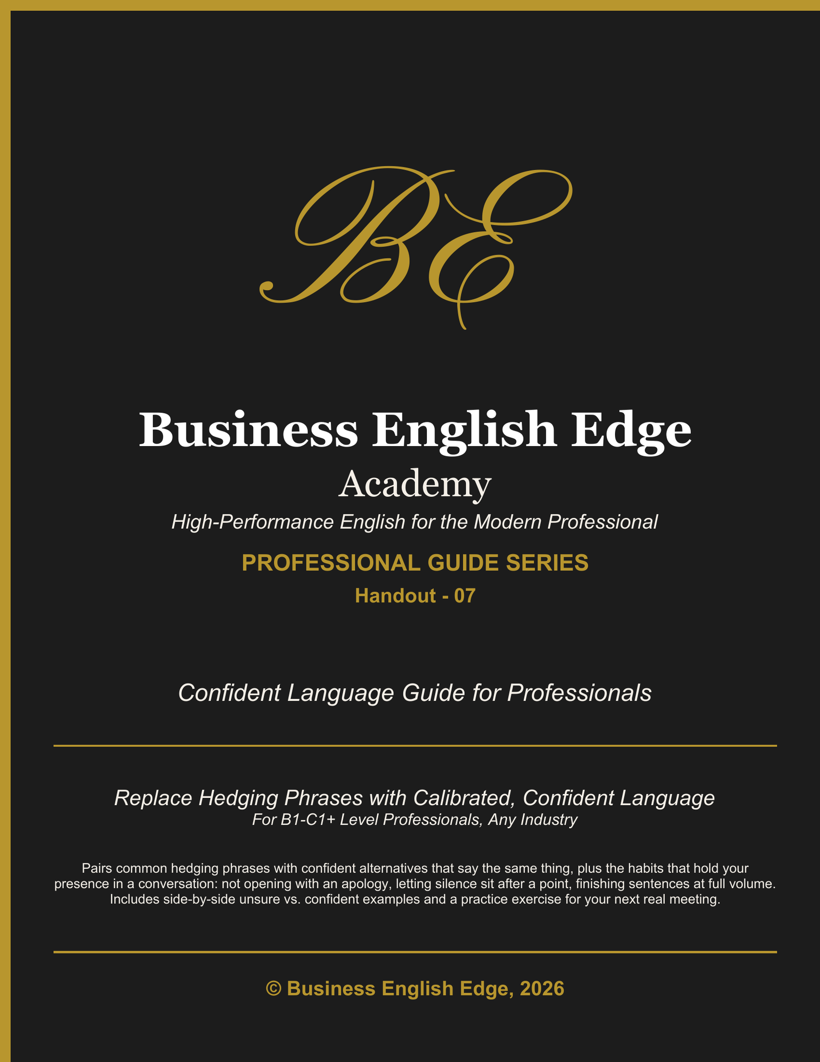 Business English Edge Professional Guide Series cover for the Confident Language Guide for Professionals, a PDF for B1-C1+ level professionals