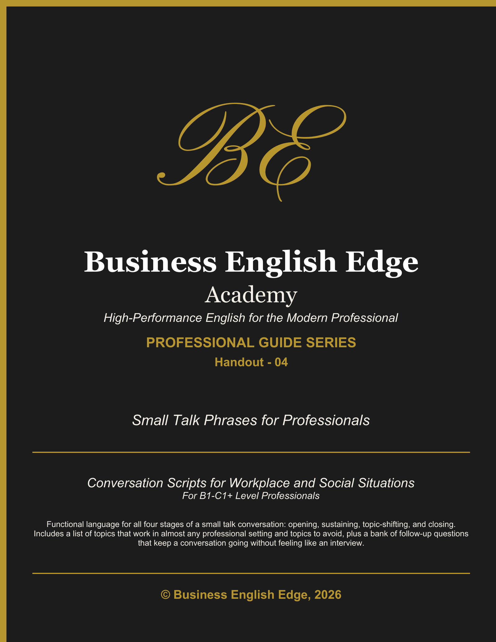 Business English Edge Professional Guide Series cover for Small Talk Phrases for Professionals, a PDF for B1-C1+ level professionals