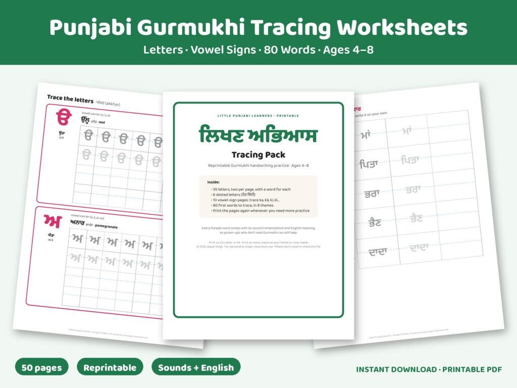 Letter X Class Activity Punjabi Gurmukhi Tracing Worksheets – Letters, Vowel Signs & Words ...