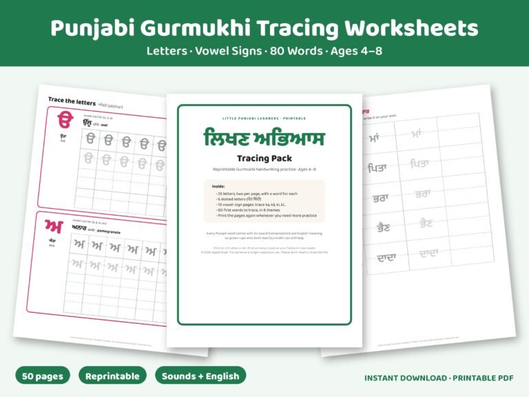 Letter X Class Activity Punjabi Gurmukhi Tracing Worksheets – Letters, Vowel Signs & Words ...