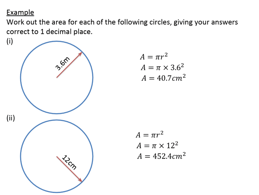 dfind radius of circle with area