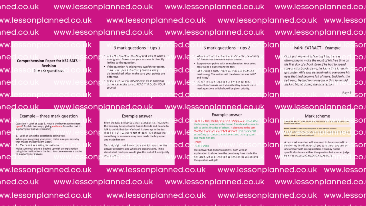Educational English SATs preparation materials displayed.