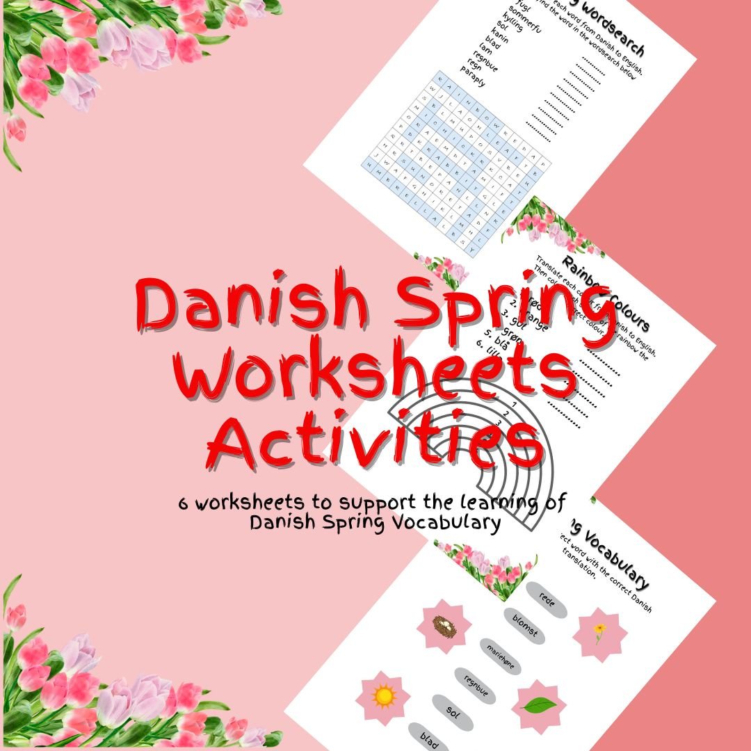 Danish spring vocabulary worksheets and activities.