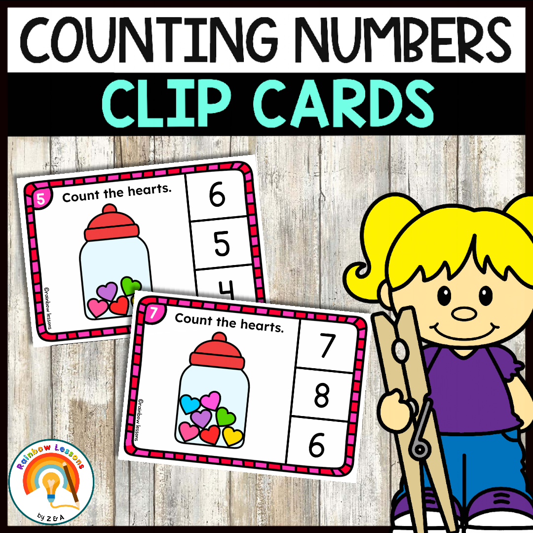 Counting numbers clip cards with hearts activity.