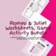 Romeo and Juliet educational worksheets bundle.