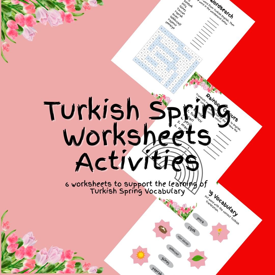 Turkish spring vocabulary worksheets for learning activities.