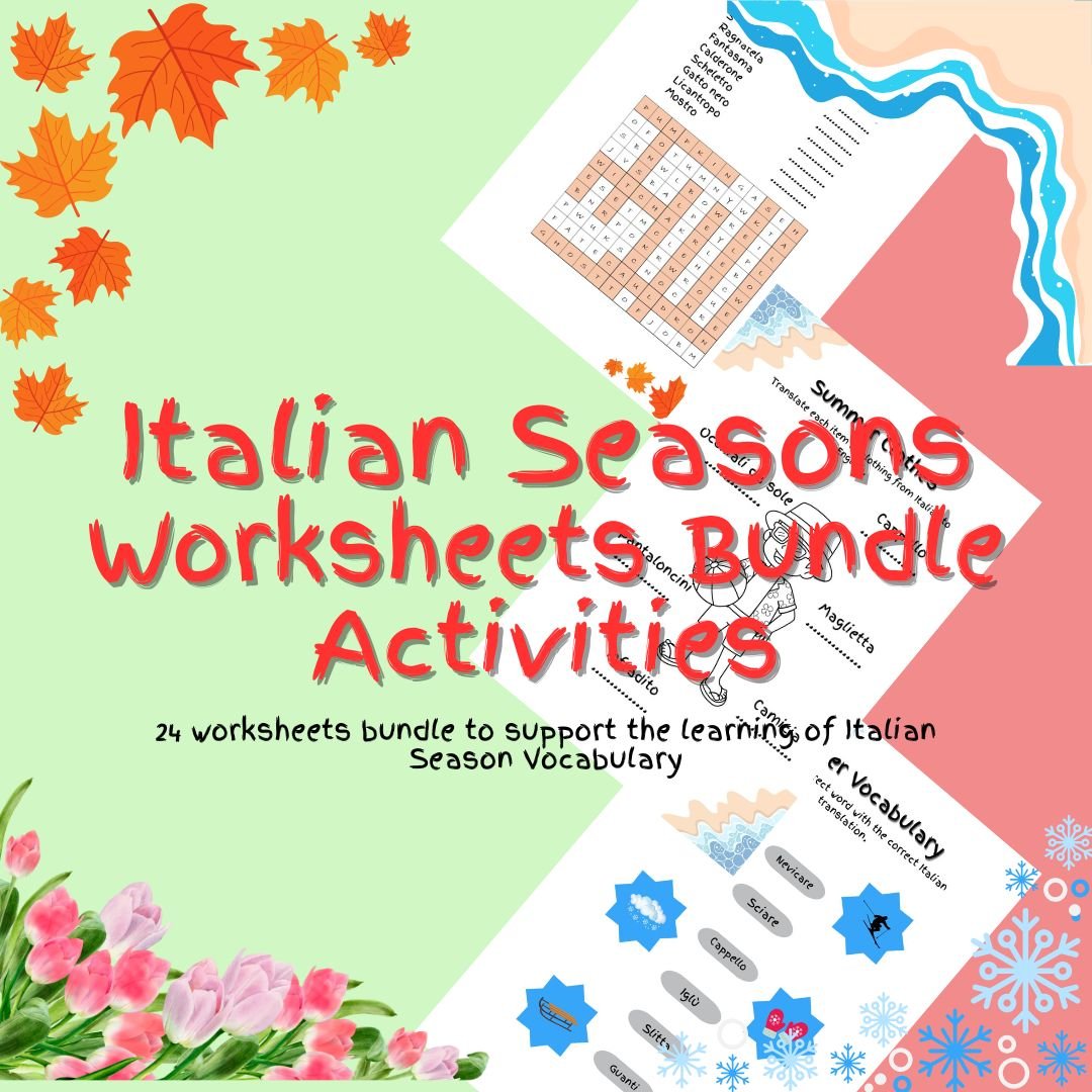 Italian seasons vocabulary worksheets bundle.