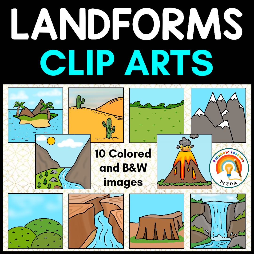 Colourful and black and white landforms clip art