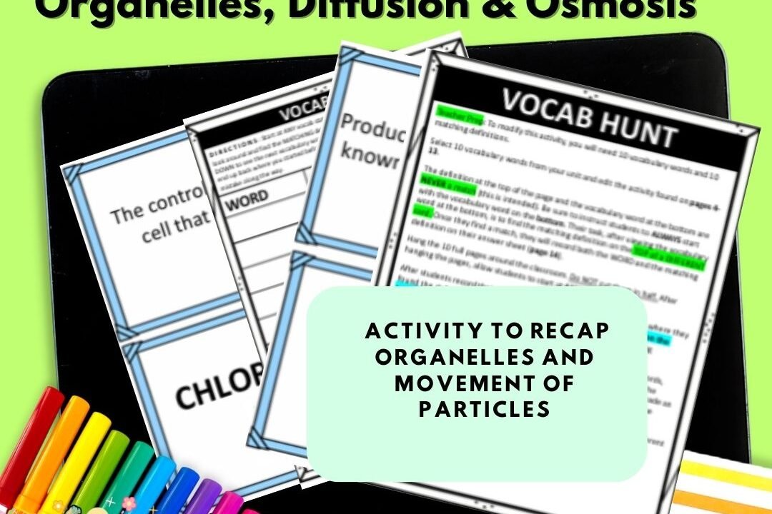 Organelles, diffusion, osmosis vocabulary educational resource