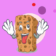 Cartoon biscuit character with expressive face and hands.