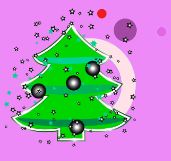 Decorated Christmas tree with stars and baubles.