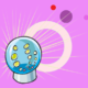 Cartoon crystal ball with colourful background.