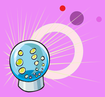 Cartoon crystal ball with colourful background.