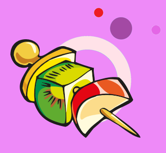 Illustration of kiwi and apple on a stick