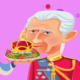 Cartoon royal figure with crown-themed salad