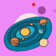 Illustration of planets orbiting around a sun.