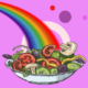 Colourful salad with vibrant rainbow background